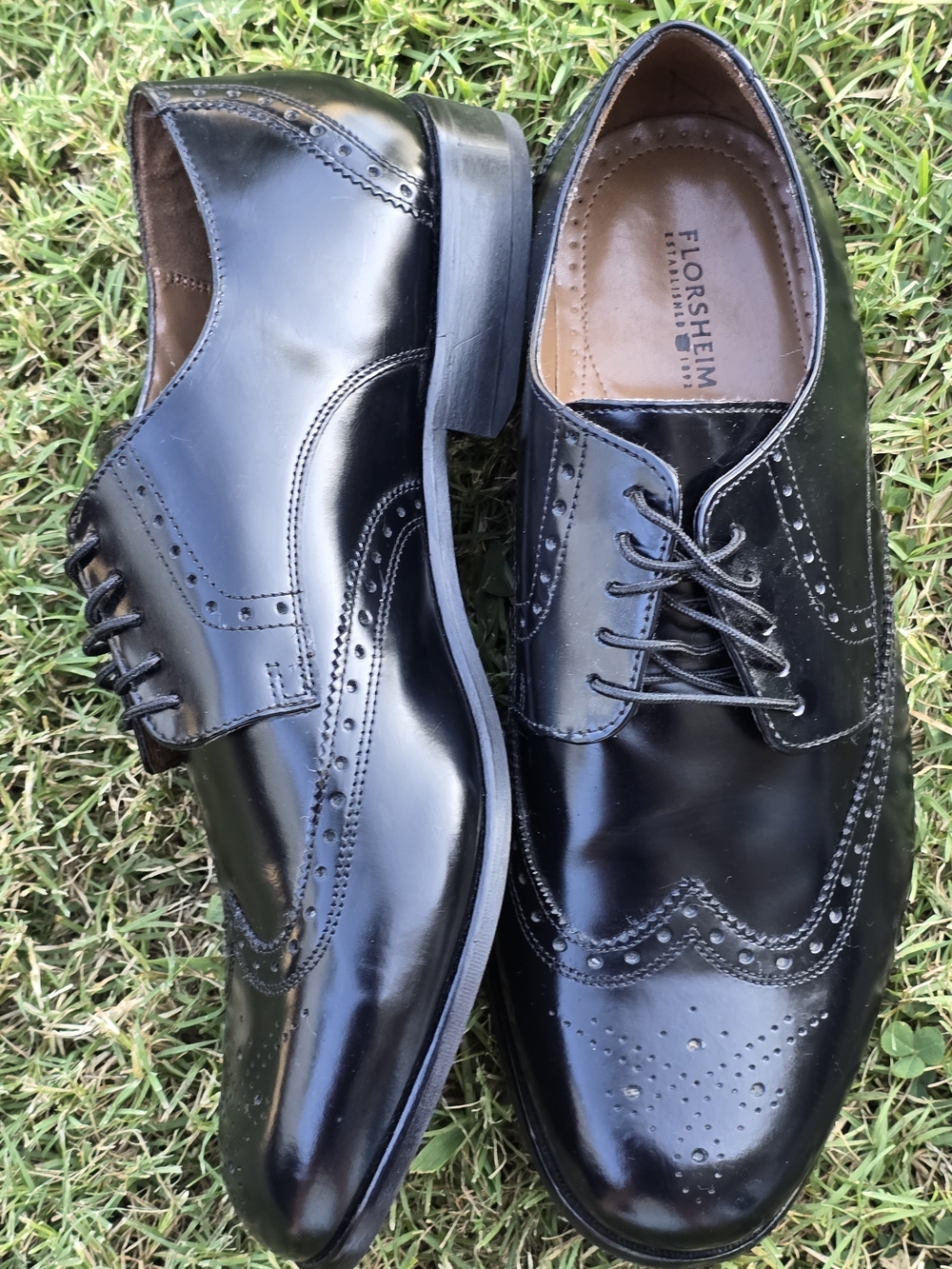 Florsheim Mens Shoes Size 12 3E Black Leather Wingtip Oxford Dress Shoes